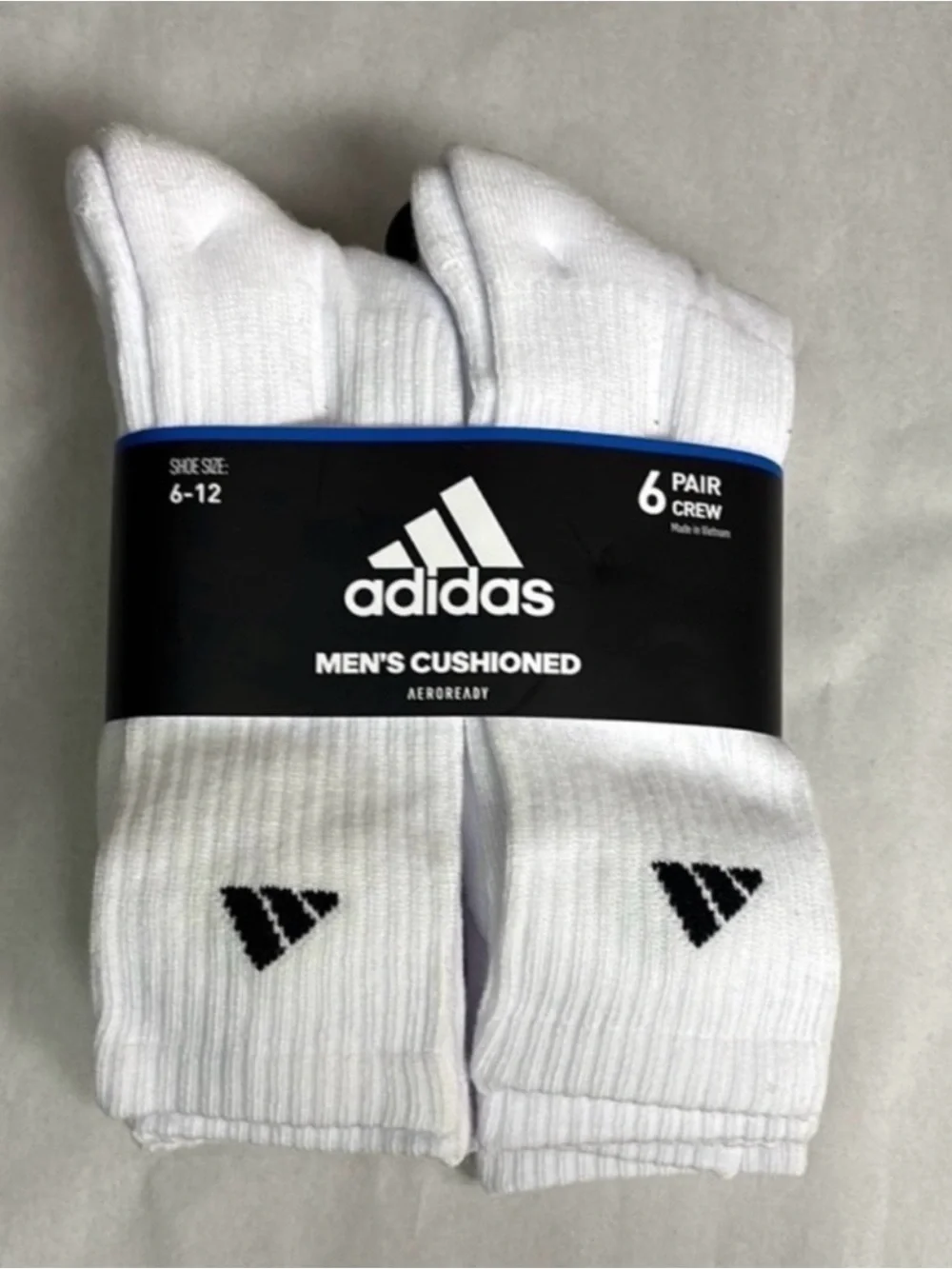 New Adidas Socks Men’s 6 Pair White Cushioned Crew Sock Active Casual Athletic